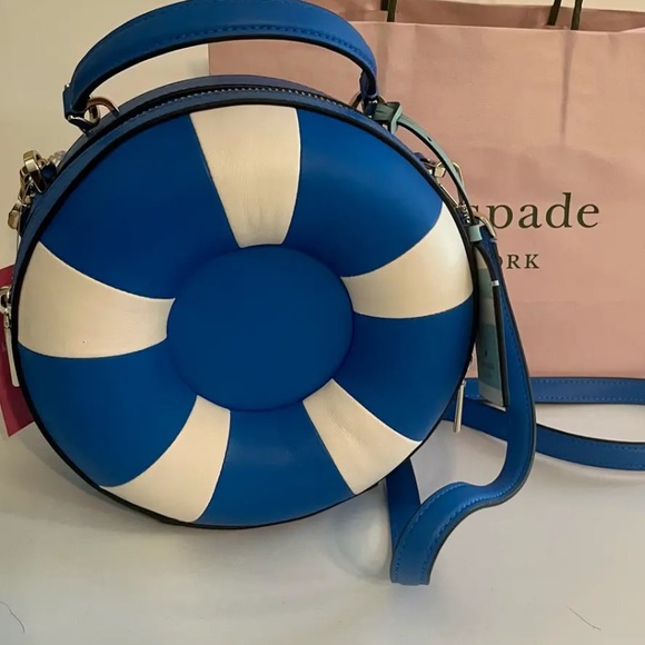 Kate Spade Pool Float Crossbody NWT Blue White Round Handbag - Picture 8 of 10